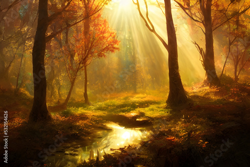 Sunlight in an autumn forest. 