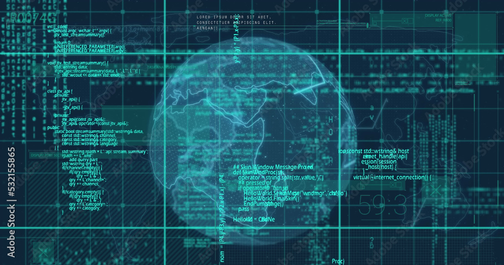 Image of data processing over globe Image of data processing over globe