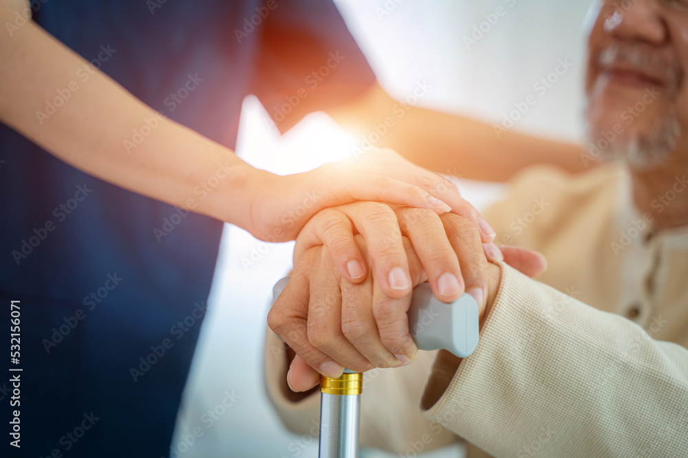 Ταπετσαρία Caregiver talking to senior man in bedroom,Medical help trust support encourage reassure patient,Home care service