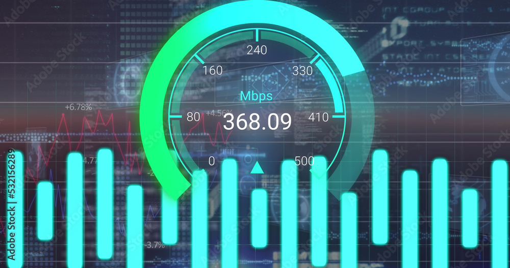 Image of data processing over speedometer