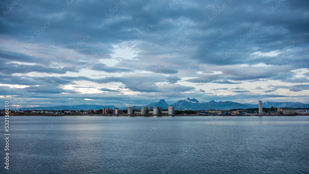 The Norwegian Town of Bodø seen from the sea, at night The Norwegian Town of Bodø seen from the sea, at night
