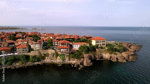 Aerial view over Sozopol peninsula and cape skamni black sea coast bulgaria photo