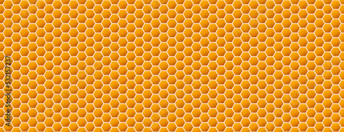 Honeycomb background. Beehive seamless pattern. Vector illustration of flat geometric texture symbol. Hexagon, hexagonal raster, sign or mosaic cell icon. Honey bee hive, golden orange yellow.
