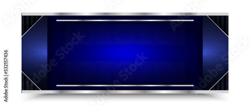 Rectangular banner template, line frame design and point texture in shiny silver color, dark blue background, luxury and elegant style,