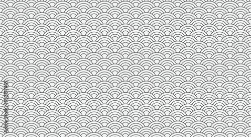 Geometric seamless pattern background cloud, river, or waves design. Vector illustration of Asian oriental traditional art heritage, symbol of water and sea. Black white, Chinese and Japanese style.