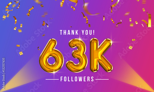 Thank you, 63k or sixty-three thousand followers celebration design, Social Network friends, followers celebration background