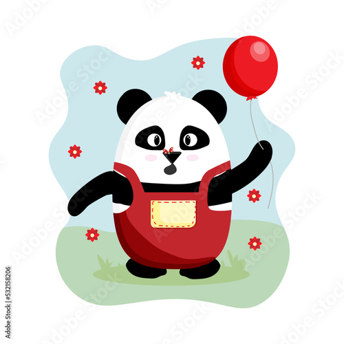 seth panda with a red ball in a combenezon beach illustrations for children postcard print