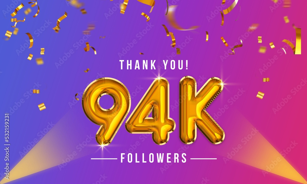 Thank you, 94k or ninety-four thousand followers celebration design, Social Network friends, followers celebration background Thank you, 94k or ninety-four thousand followers celebration design, Social Network friends, followers celebration background