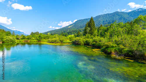 Zelenci - emerald-green lake in the mountains