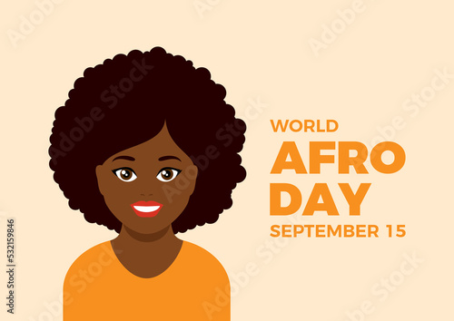 World Afro Day vector. Pretty african american woman avatar head icon vector. Happy smiling black woman with afro hairstyle vector. September 15. Important day