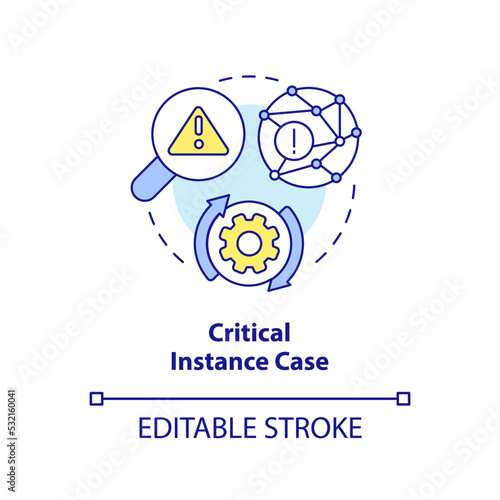 Critical instance case concept icon. Main thesis analytics. Type of events study abstract idea thin line illustration. Isolated outline drawing. Editable stroke. Arial, Myriad Pro-Bold fonts used