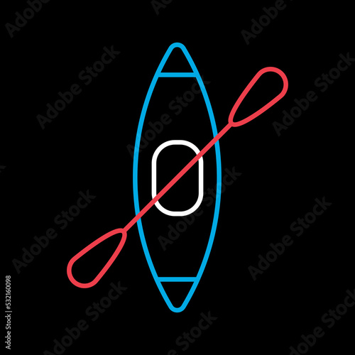 Kayak with paddle vector icon. Camping sign