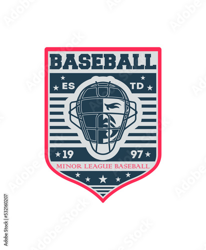 Baseball minor league competition vintage isolated label. Sport championship symbol, athletic camp sign, team game vector illustration.