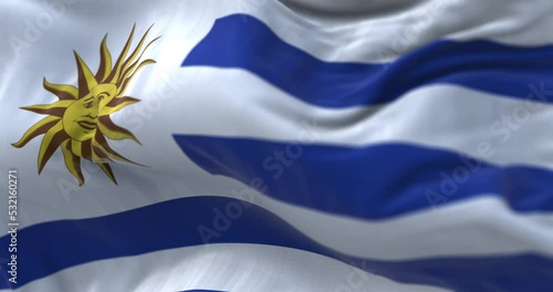 Close-up view of Uruguay national flag waving in the wind photo