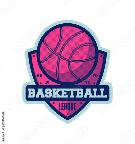 Basketball league vintage isolated label. Basketball team badge, sport competition symbol, athletic camp logo vector illustration.