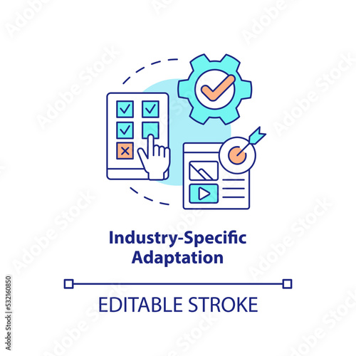 Industry specific adaptation concept icon. Smart content. Marketing case study abstract idea thin line illustration. Isolated outline drawing. Editable stroke. Arial, Myriad Pro-Bold fonts used