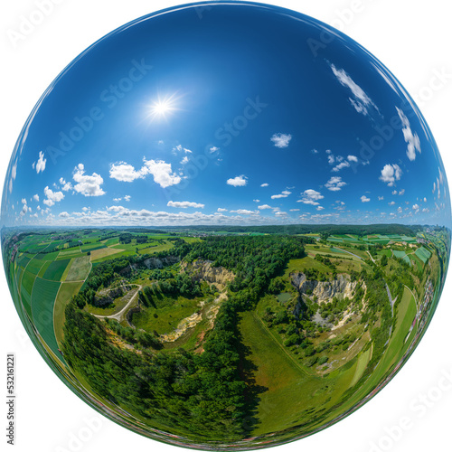 Lindle-Steinbruch im Nördlinger Ries als Little Planet, freigestellt © ARochau