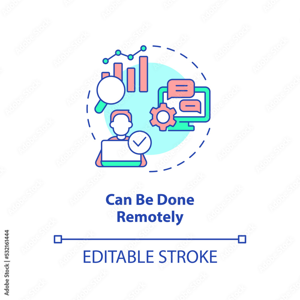 Can be done remotely concept icon. Online research. Advantage of case study abstract idea thin line illustration. Isolated outline drawing. Editable stroke. Arial, Myriad Pro-Bold fonts used
