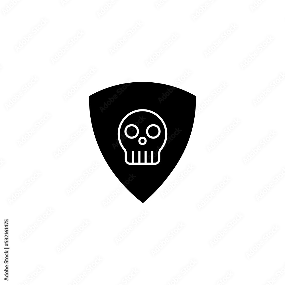 Graphic flat shield skull icon for your design and website Graphic flat shield skull icon for your design and website