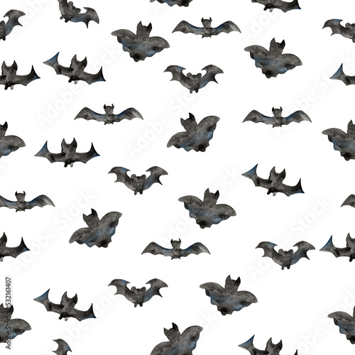 Seamless watercolor pattern of black bats