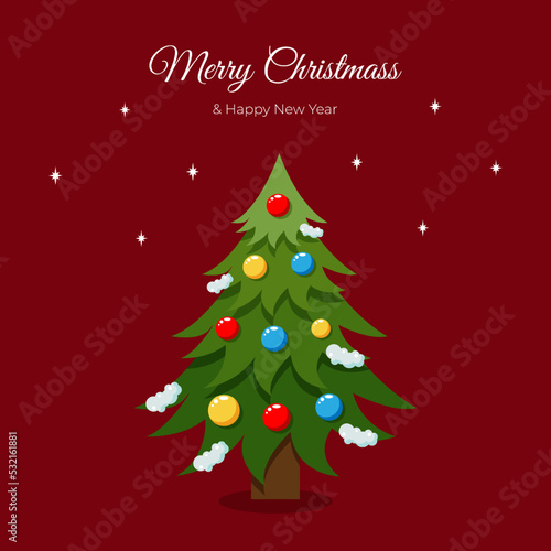 Christmas, Hew Year greeting card, invitation with christmas tree. Vector illustration.