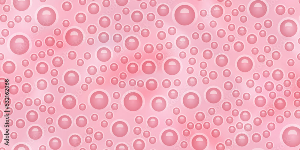 Strawberry seamless pattern with milk shake texture top view. Abstract vector background with bubbles. Berries smoothie surface. Dairy beverage. Blended frothy drink. Ice cream cocktail