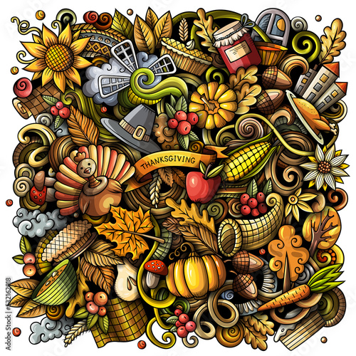 Cartoon digital doodles Happy Thanksgiving Day illustration © balabolka