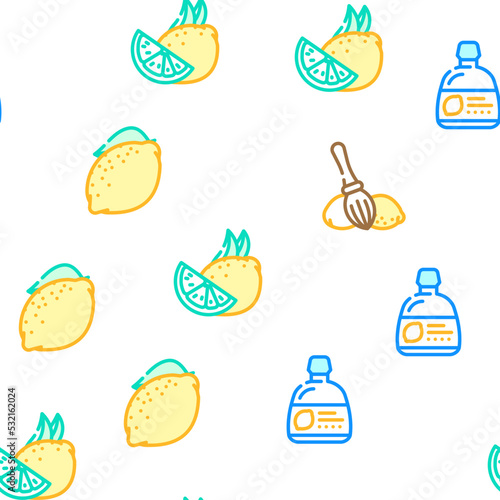 lemon fruit citrus slice fresh vector seamless pattern thin line illustration