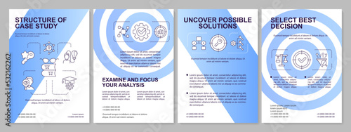 Case study structure building blue gradient brochure template. Research. Leaflet design with linear icons. 4 vector layouts for presentation, annual reports. Arial, Myriad Pro-Regular fonts used