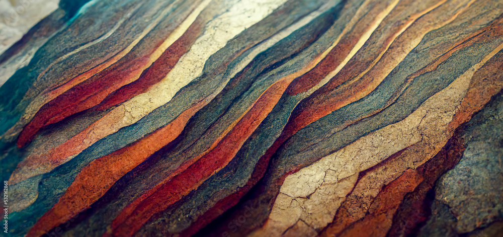 Detail of a rock with variants of color. Rock full of curves and smooth cuts. Close up rocks texture dramatic.Stone