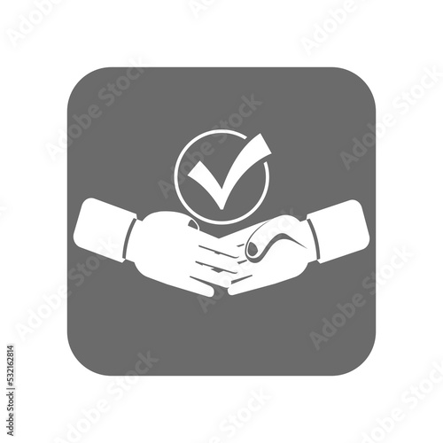 Customer service icon with handshake sign. Support management, service centre pictogram isolated vector illustration.