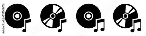 DVD disk with music notes icon, vector illustration