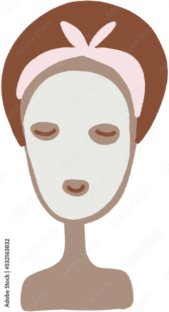 Skin care, woman with beauty face mask cartoon character clipart. Hand drawn isolated graphic. Skin care, woman with beauty face mask cartoon character clipart. Hand drawn isolated graphic.