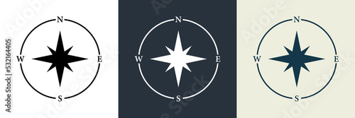 Adventure Direction Arrow to North South West East Orientation Navigator Modern Sign. Compass Map Silhouette Icon Set. Rose Wind Navigation Retro Equipment Pictogram. Isolated Vector Illustration