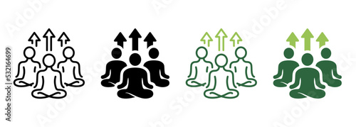 Group Yoga Exercise Class Silhouette and Line Icon. Sport Fitness and Meditation People Pictogram. Healthy Lifestyle, Relaxation Workout, Wellness Icon. Editable Stroke. Isolated Vector Illustration