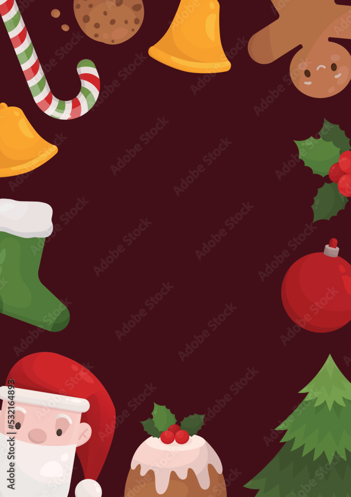 Winter Frame Design, Christmas Post Card. Merry Christmas Banner, Poster, Advertising, Design and Decoration, Invitation Card. Gingerbread Man, Candy Cane, Snowball, Santa Claus, Christmas Tree, Holly Winter Frame Design, Christmas Post Card. Merry Christmas Banner, Poster, Advertising, Design and Decoration, Invitation Card. Gingerbread Man, Candy Cane, Snowball, Santa Claus, Christmas Tree, Holly
