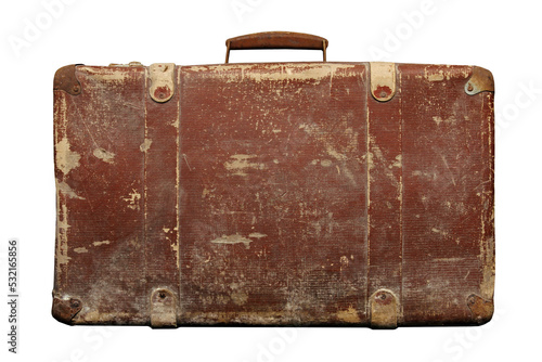 old retro threadbare suitcase on transparent background
