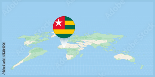 Location of Togo on the world map, marked with Togo flag pin.