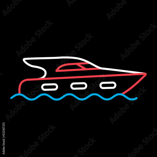 Cruising motor yacht flat vector icon