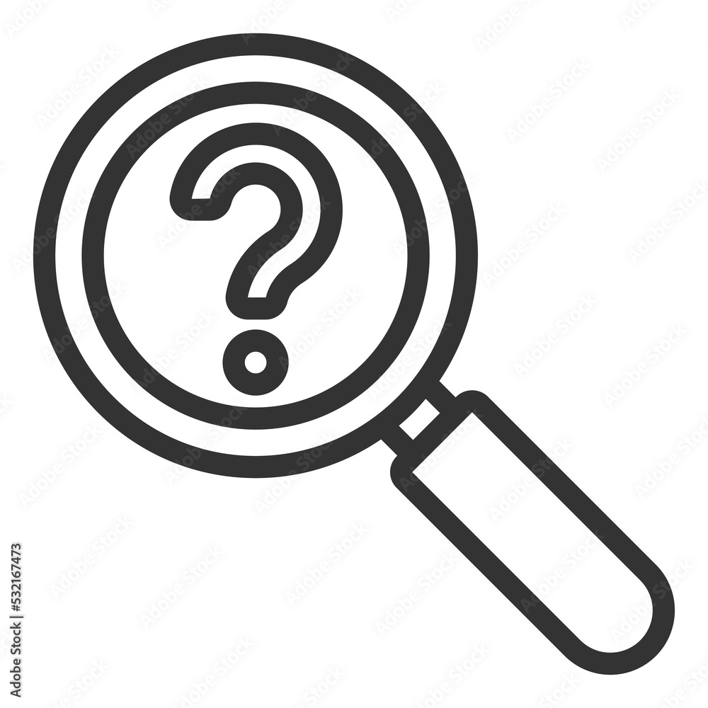 Question mark under magnifying glass - icon, illustration on white background, outline style Question mark under magnifying glass - icon, illustration on white background, outline style