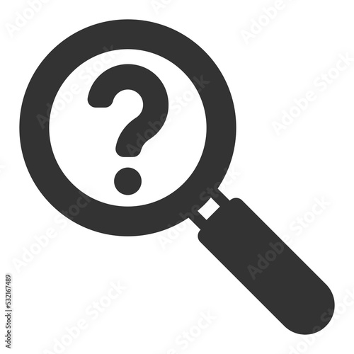 Question mark under magnifying glass - icon, illustration on white background, glyph style