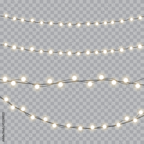 Christmas lights isolated on transparent background. Vector