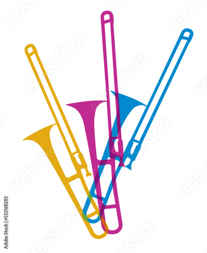 Colorful music graphic with trombone.