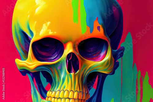 The image of a skull in the grunge art technique with bright juicy colors. photo