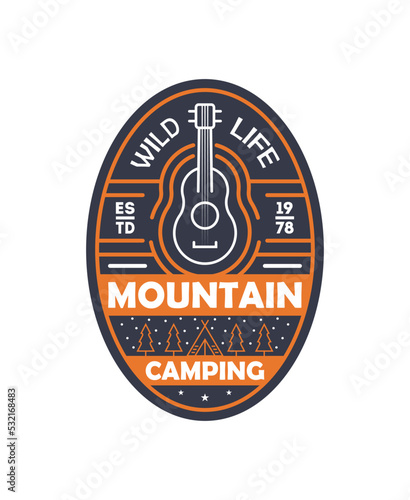 Mountain camping vintage isolated badge. Outdoor explorer sign, touristic expedition label, nature hiking vector illustration