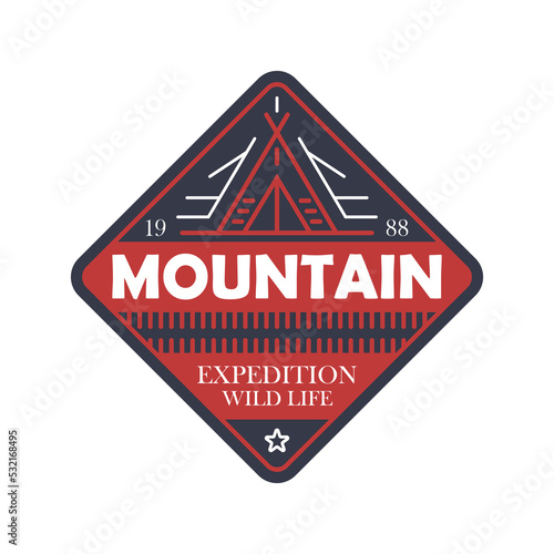 Wildlife expedition vintage isolated badge. Outdoor explorer sign, touristic adventure label, nature camping vector illustration