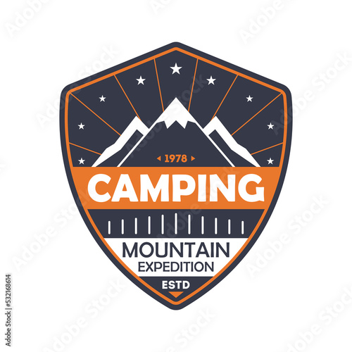 Nature camping vintage isolated badge. Outdoor explorer sign, touristic expedition label, nature hiking vector illustration