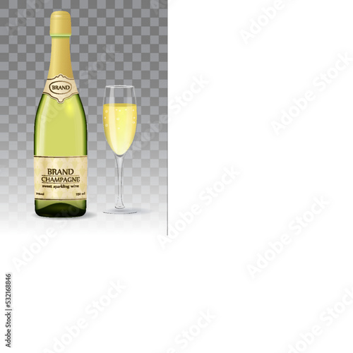 Champagne brand vector bottle and glass design