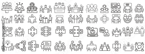 Meeting line icon collection, set of meeting icons,