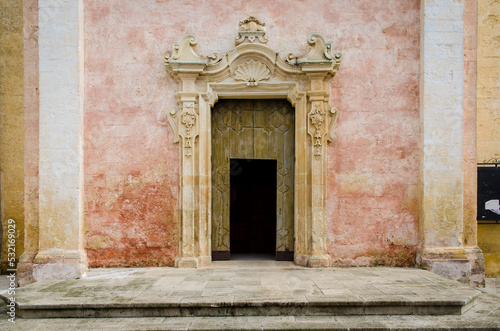 La facciata della chiesa dedicata a Sant   Ippazio a Tiggiano  borgo del Salento  in Puglia